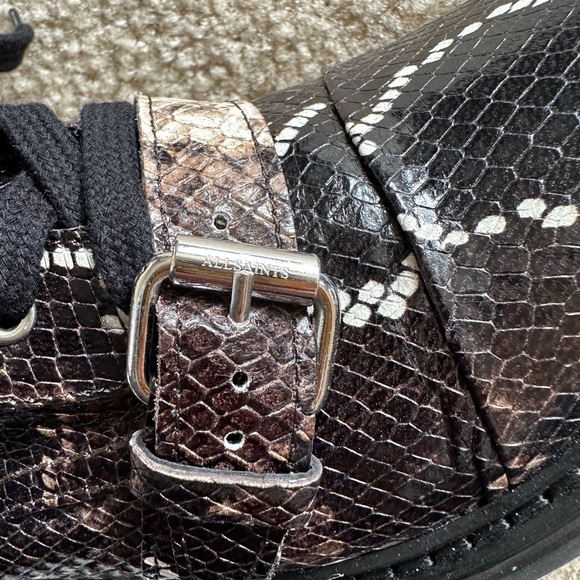 ALLSAINTS Womens Black Snakeskin 1/2" Platform Metallic Accents Lace-Up booties - Picture 7 of 12